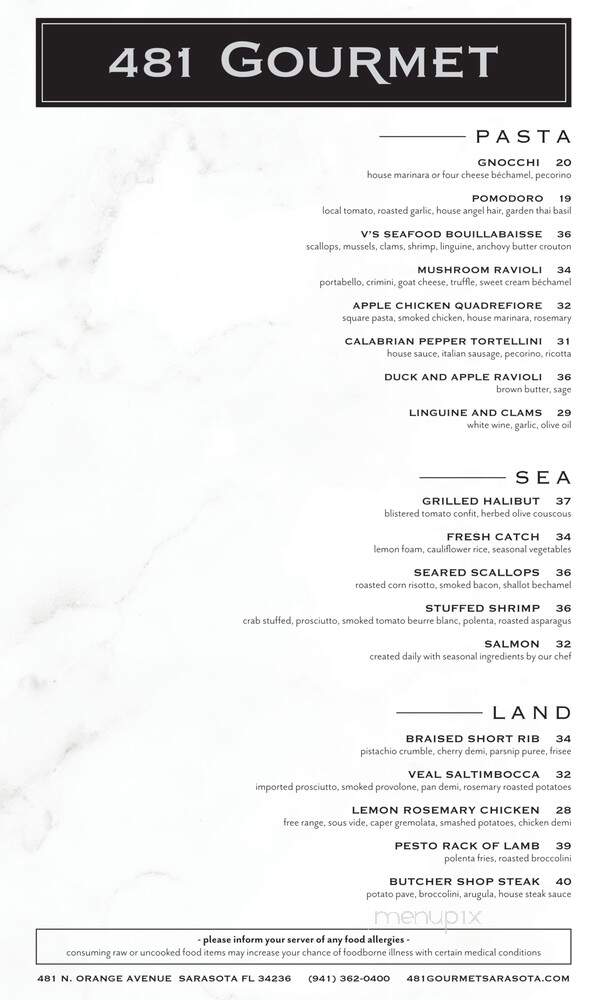 481 Gourmet - Sarasota, FL menu_pic