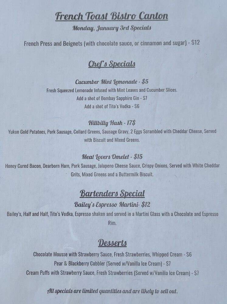 French Toast Bistro - Canton, MI menu_pic