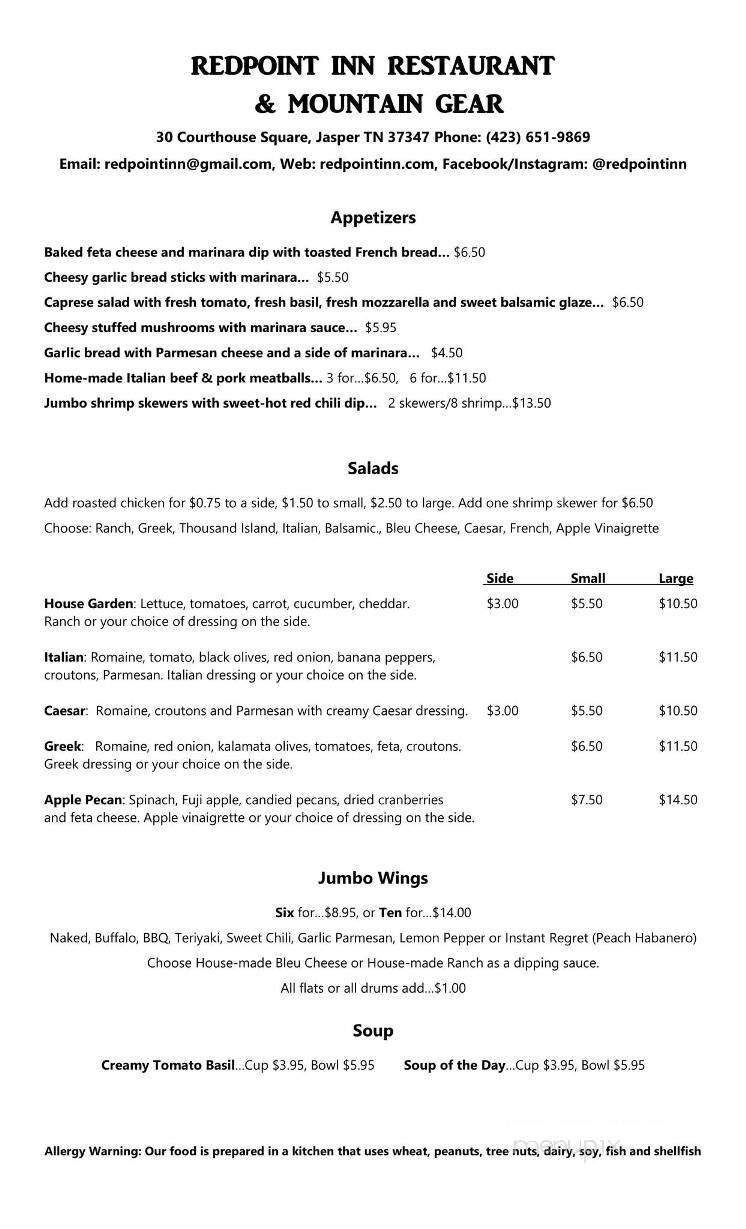 Redpoint Inn Restaurant - Jasper, TN menu_pic