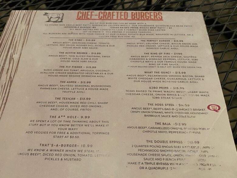 5280 Burger and Taphouse - Austin, TX menu_pic