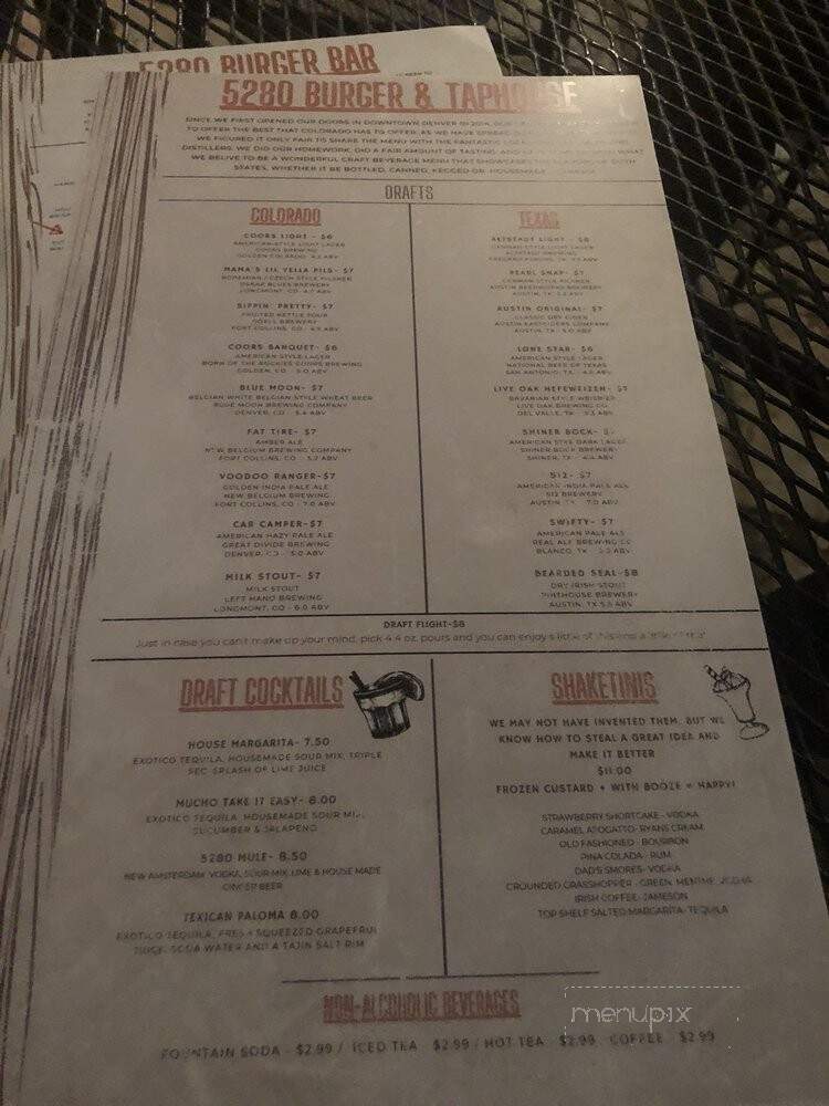 5280 Burger and Taphouse - Austin, TX menu_pic