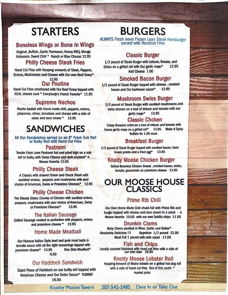 Knotty Moose Tavern - Roxbury, ME menu_pic