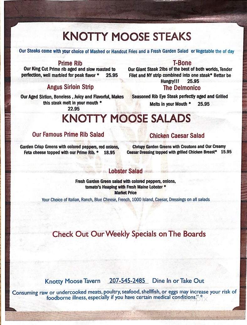 Knotty Moose Tavern - Roxbury, ME menu_pic