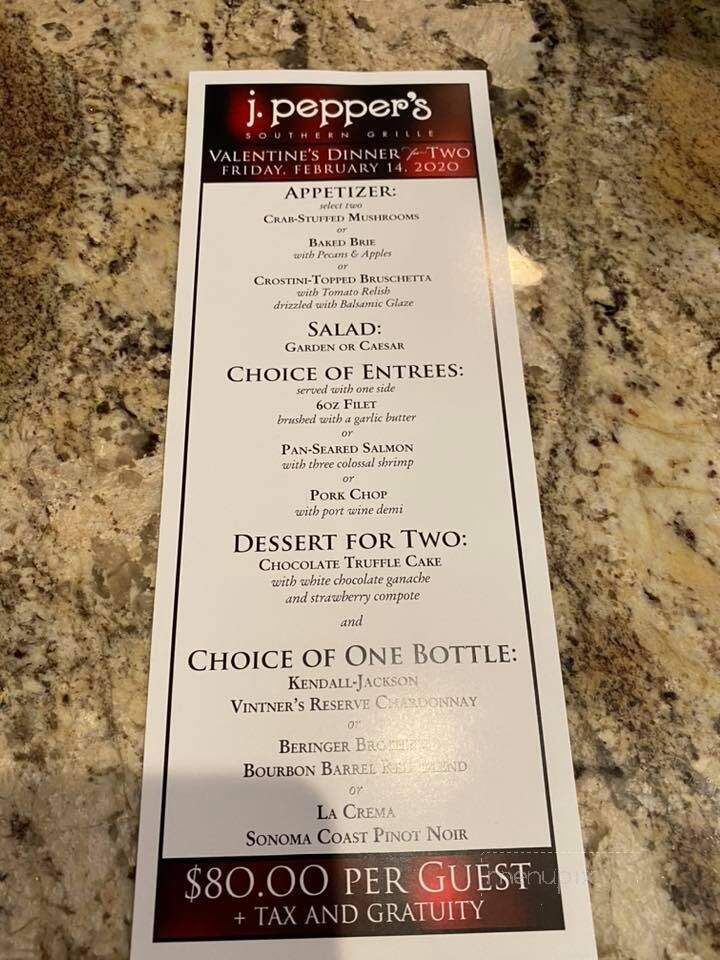 J. Pepper's Southern Grille - Kernersville, NC menu_pic