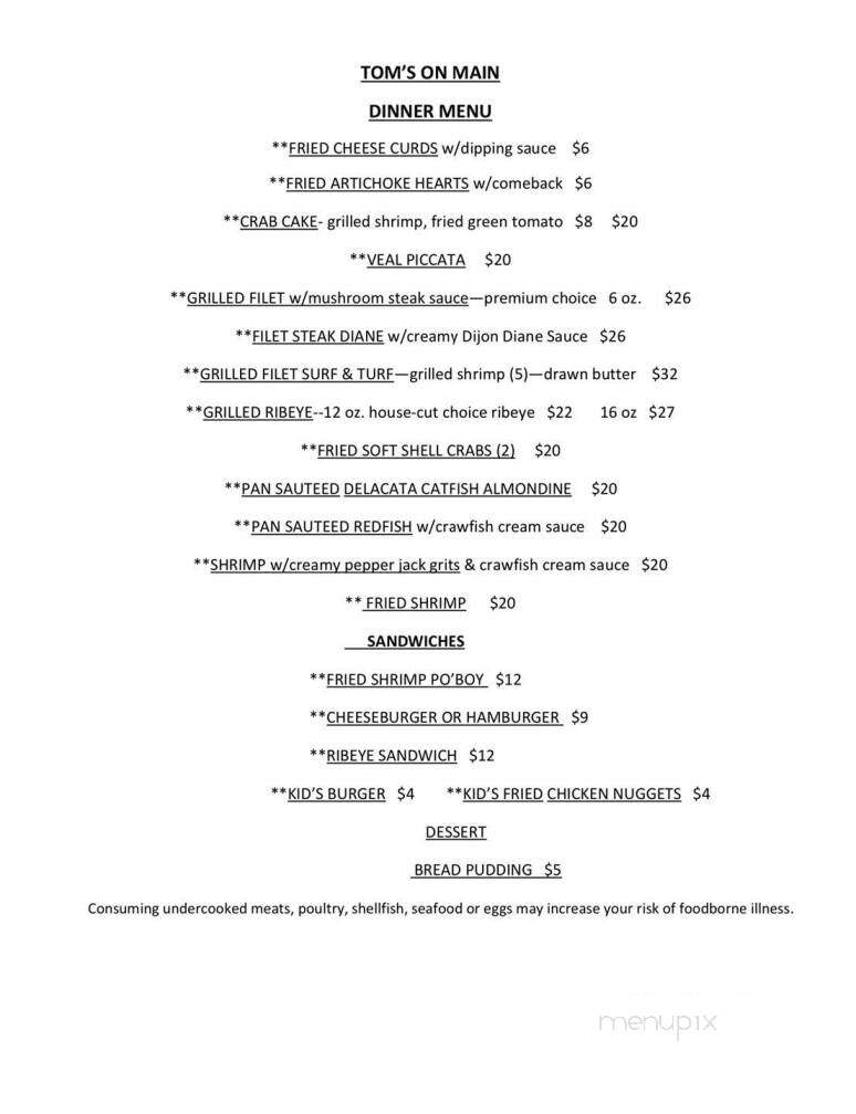 Toms on Main - Yazoo City, MS menu_pic