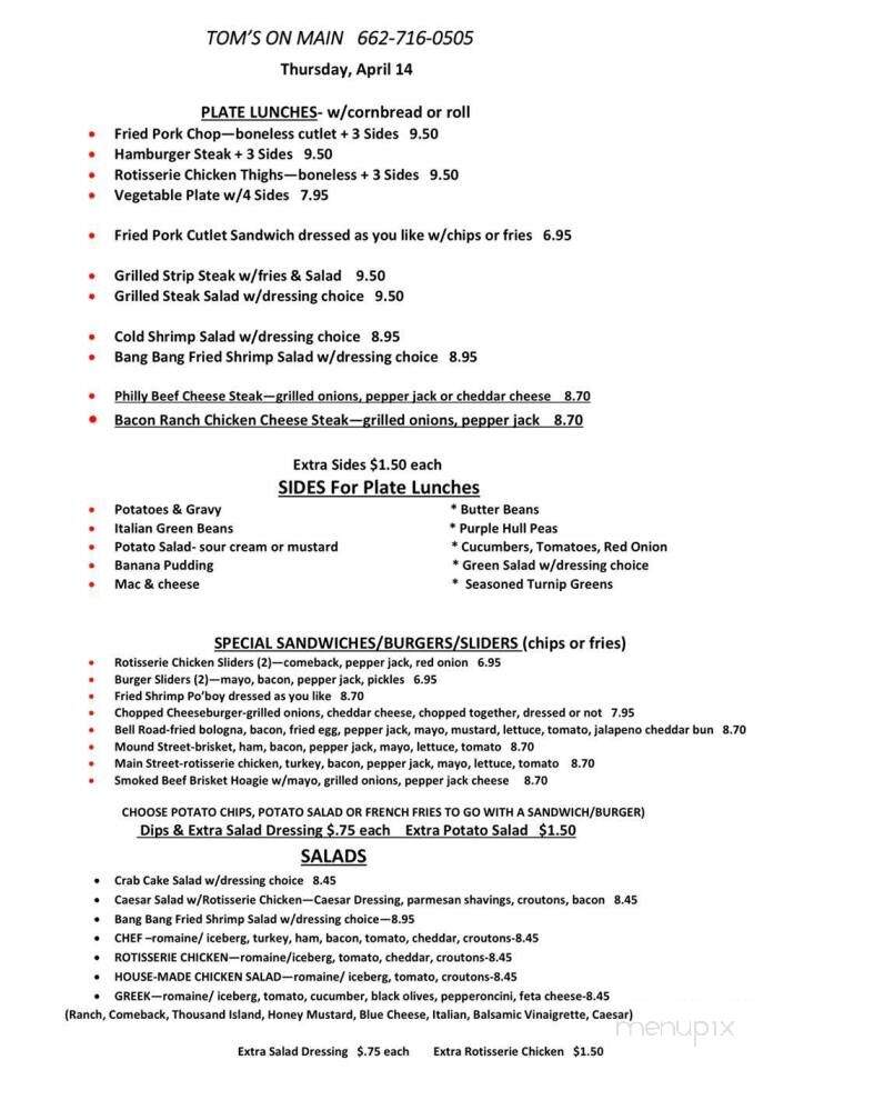 Toms on Main - Yazoo City, MS menu_pic