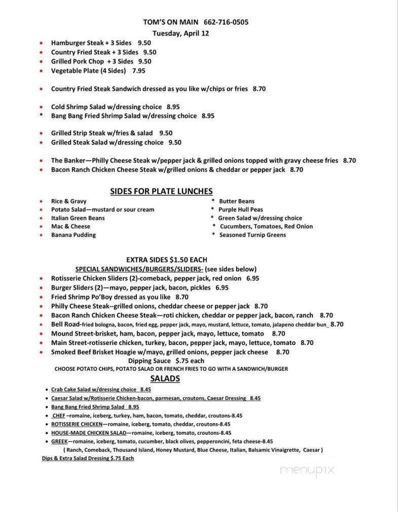 Toms on Main - Yazoo City, MS menu_pic