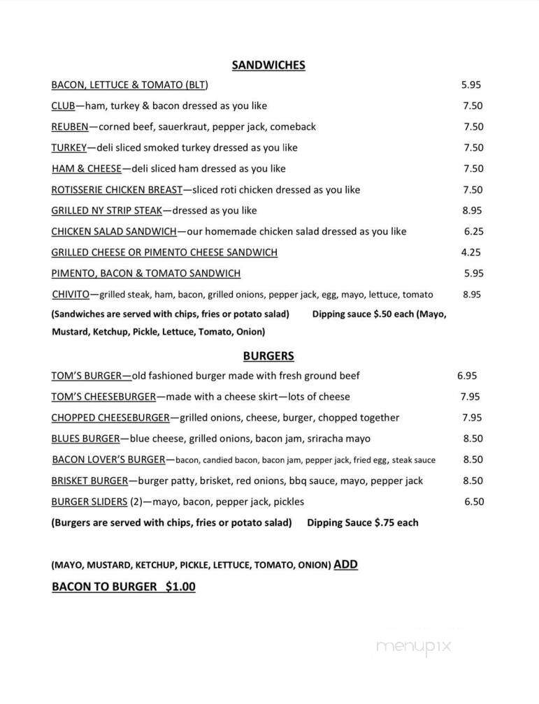 Toms on Main - Yazoo City, MS menu_pic