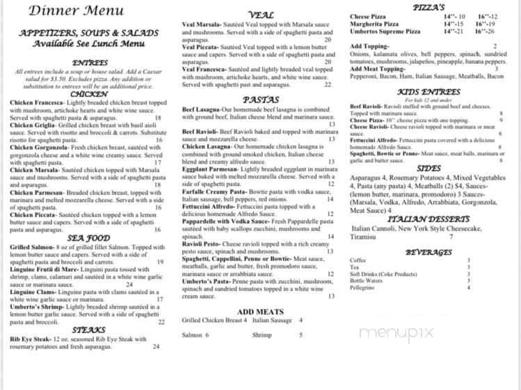Umberto's Italian Grill - San Antonio, TX menu_pic