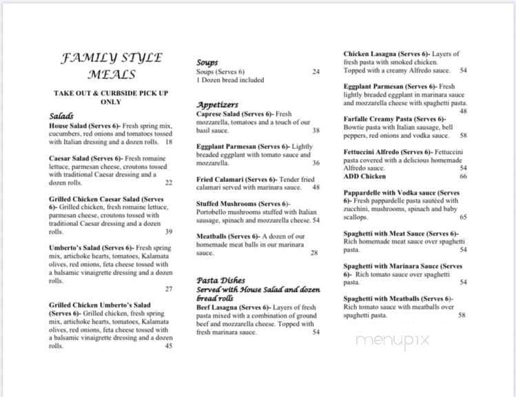 Umberto's Italian Grill - San Antonio, TX menu_pic