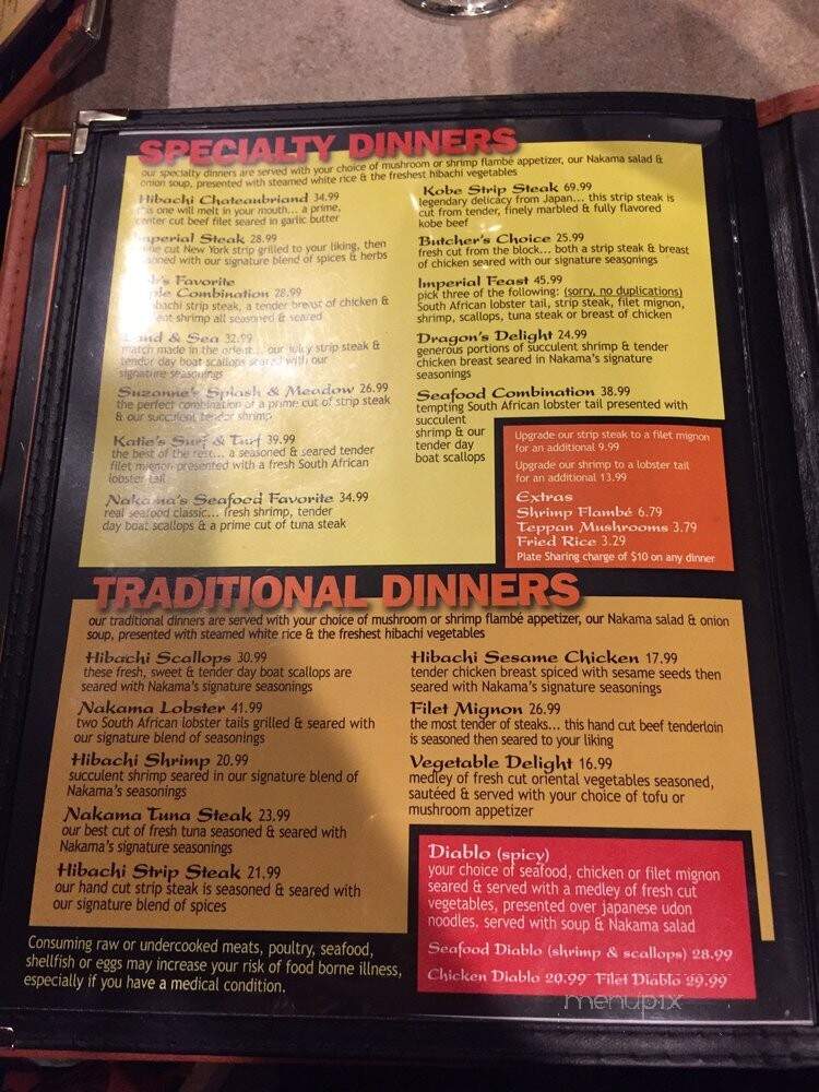 Nakama Japanese Steakhouse & Sushi Bar - Wexford, PA menu_pic