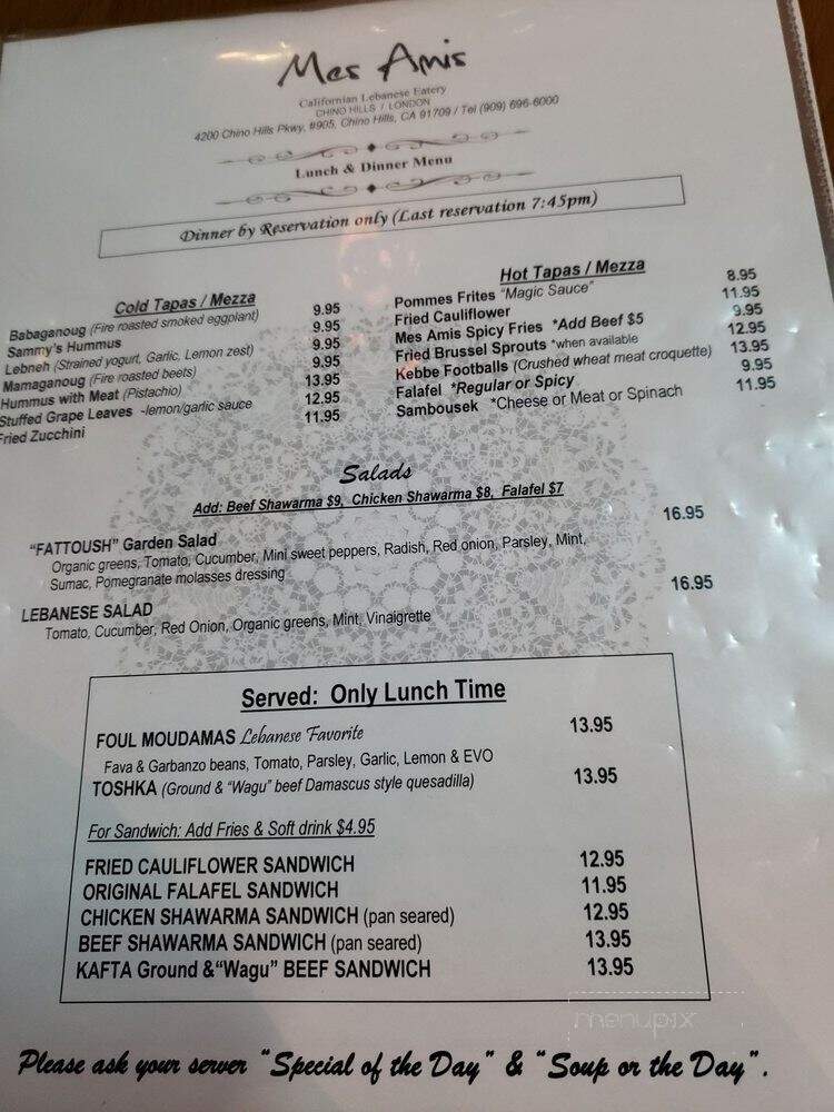 Mes Amis Restaurant - Chino Hills, CA menu_pic