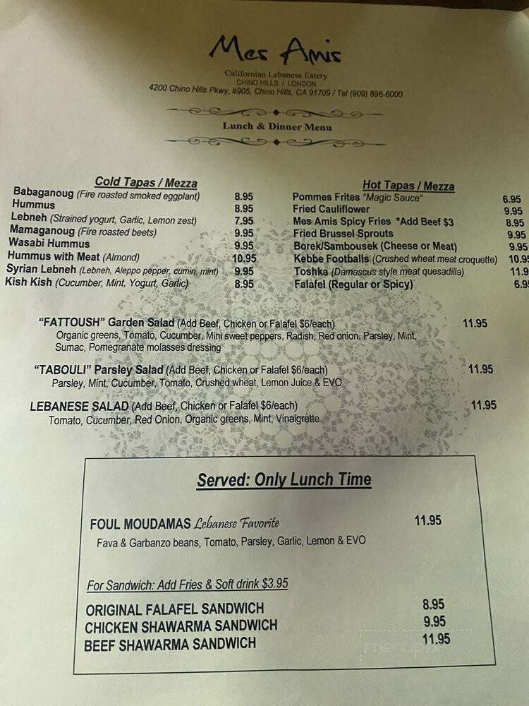 Mes Amis Restaurant - Chino Hills, CA menu_pic