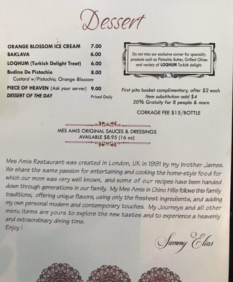 Mes Amis Restaurant - Chino Hills, CA menu_pic
