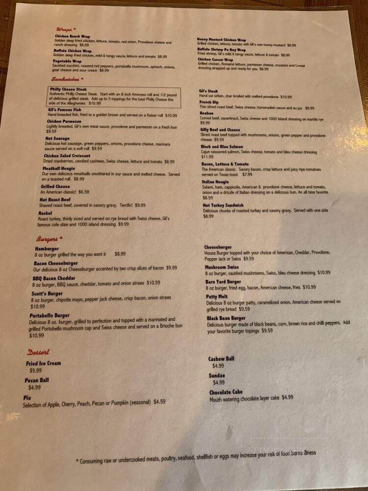 Gil's Cafe - South Park, PA menu_pic