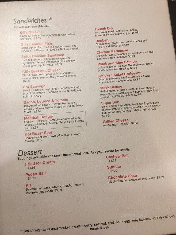 Gil's Cafe - South Park, PA menu_pic