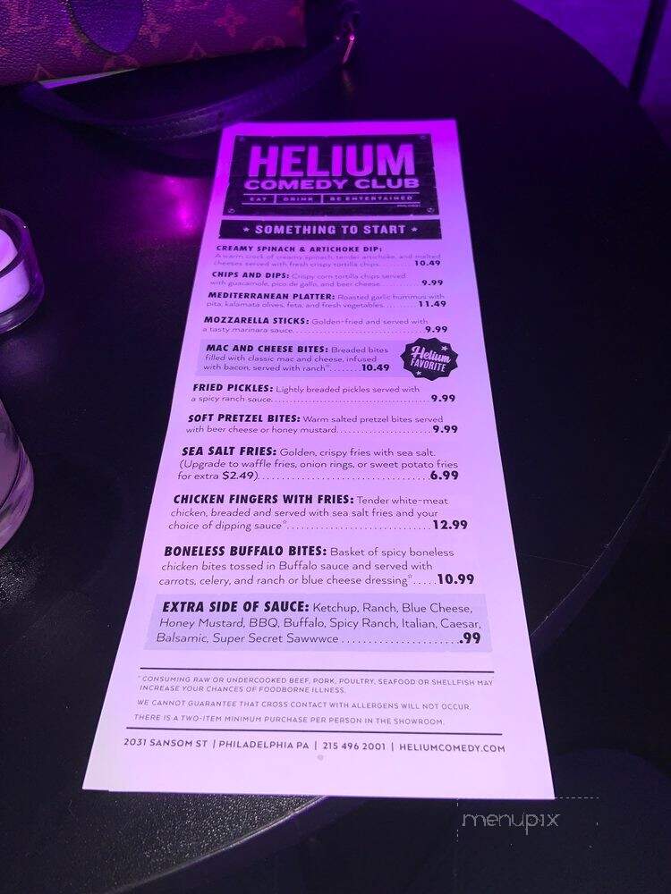 Helium Comedy Club - Philadelphia, PA menu_pic