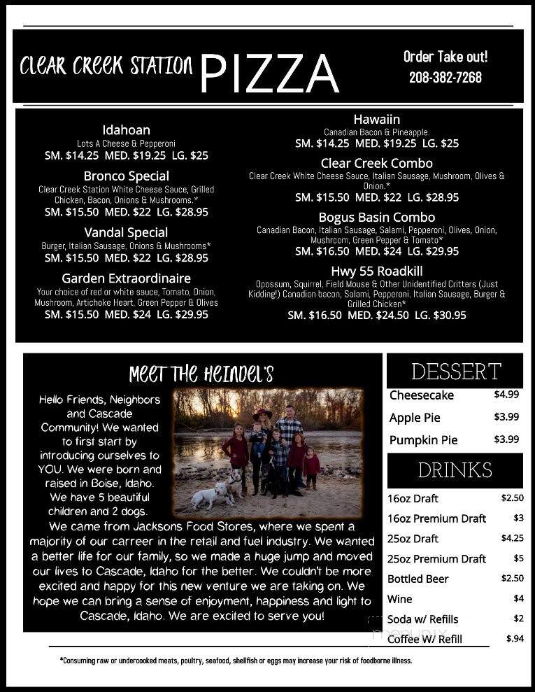Clear Creek Station - Cascade, ID menu_pic