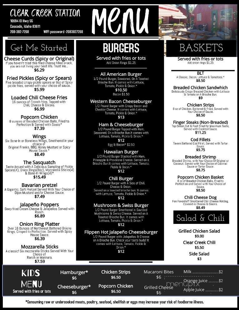 Clear Creek Station - Cascade, ID menu_pic