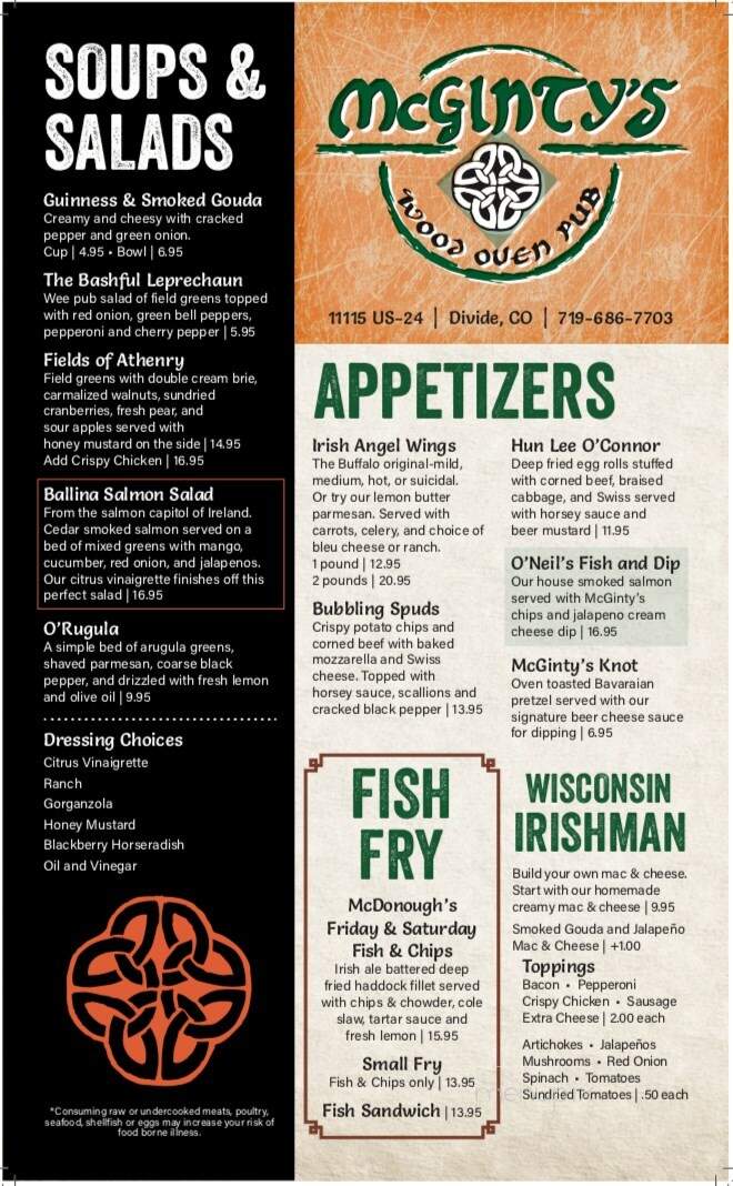 McGinty's Wood Oven Pub - Divide, CO menu_pic