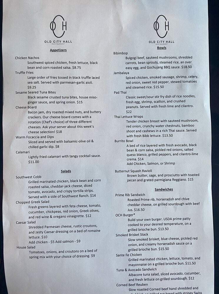 Old City Hall Restaurant - Bay City, MI menu_pic