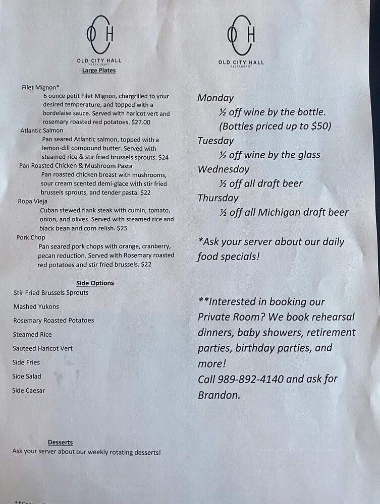 Old City Hall Restaurant - Bay City, MI menu_pic