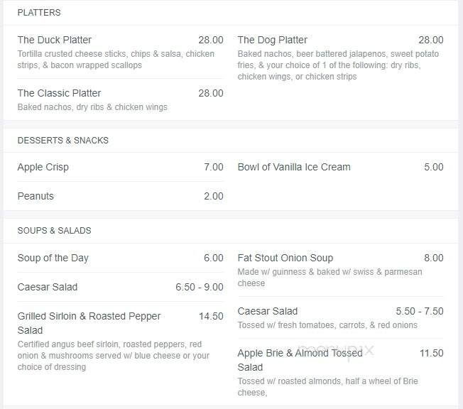 Ducky's Pub & Restaurant - Calgary, AB menu_pic