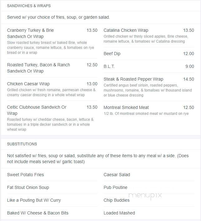 Ducky's Pub & Restaurant - Calgary, AB menu_pic