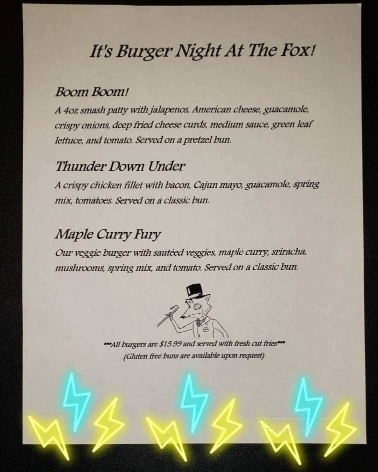 The Snooty Fox - Fredericton, NB menu_pic