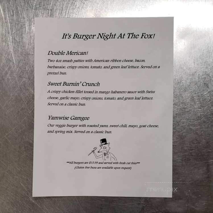 The Snooty Fox - Fredericton, NB menu_pic