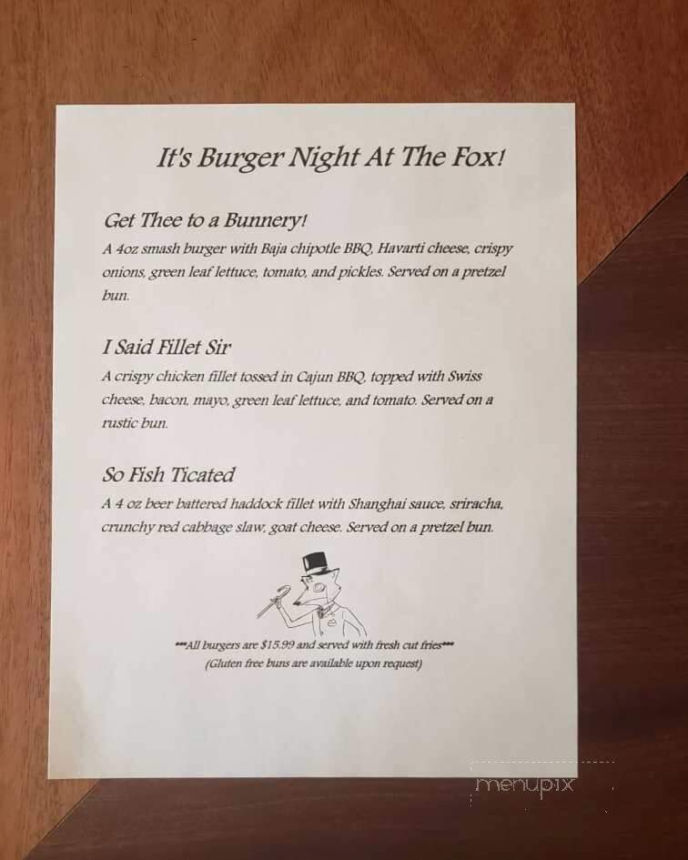 The Snooty Fox - Fredericton, NB menu_pic