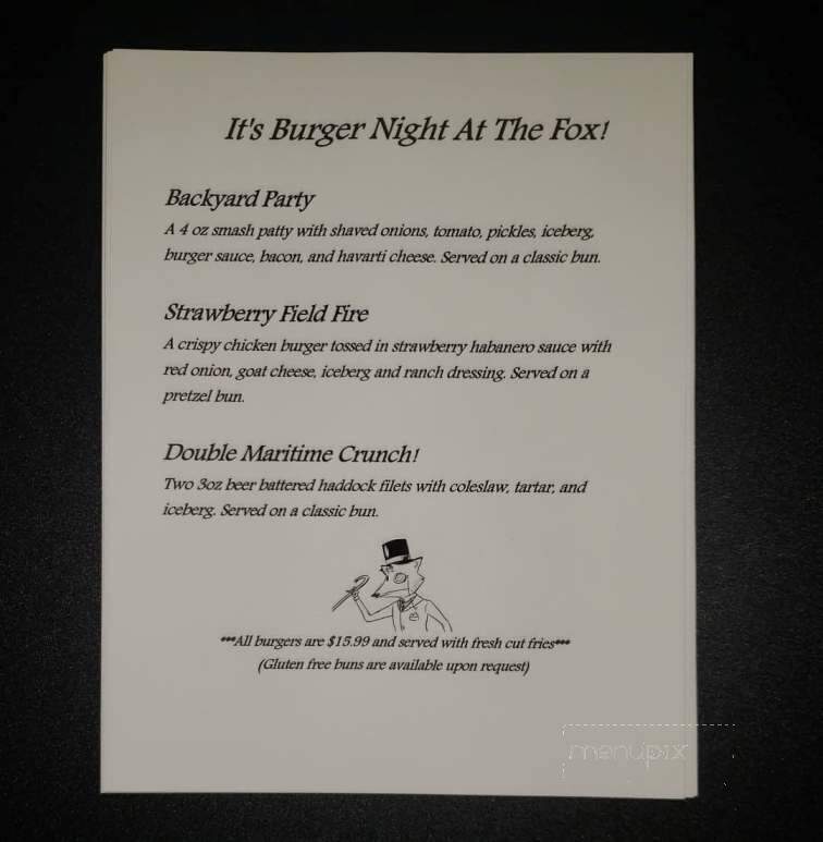 The Snooty Fox - Fredericton, NB menu_pic