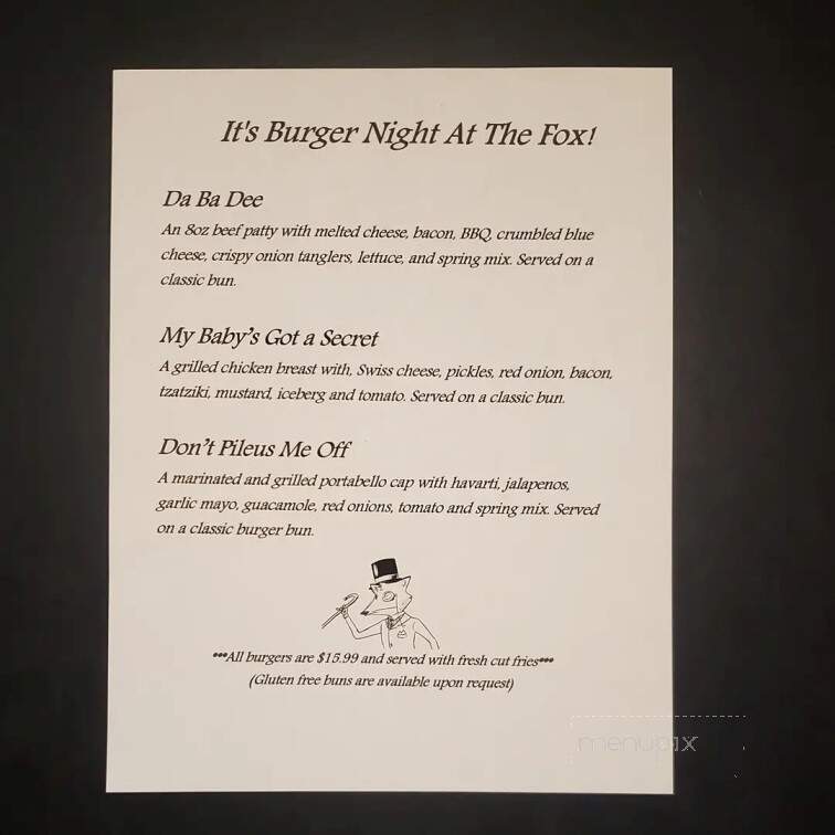 The Snooty Fox - Fredericton, NB menu_pic