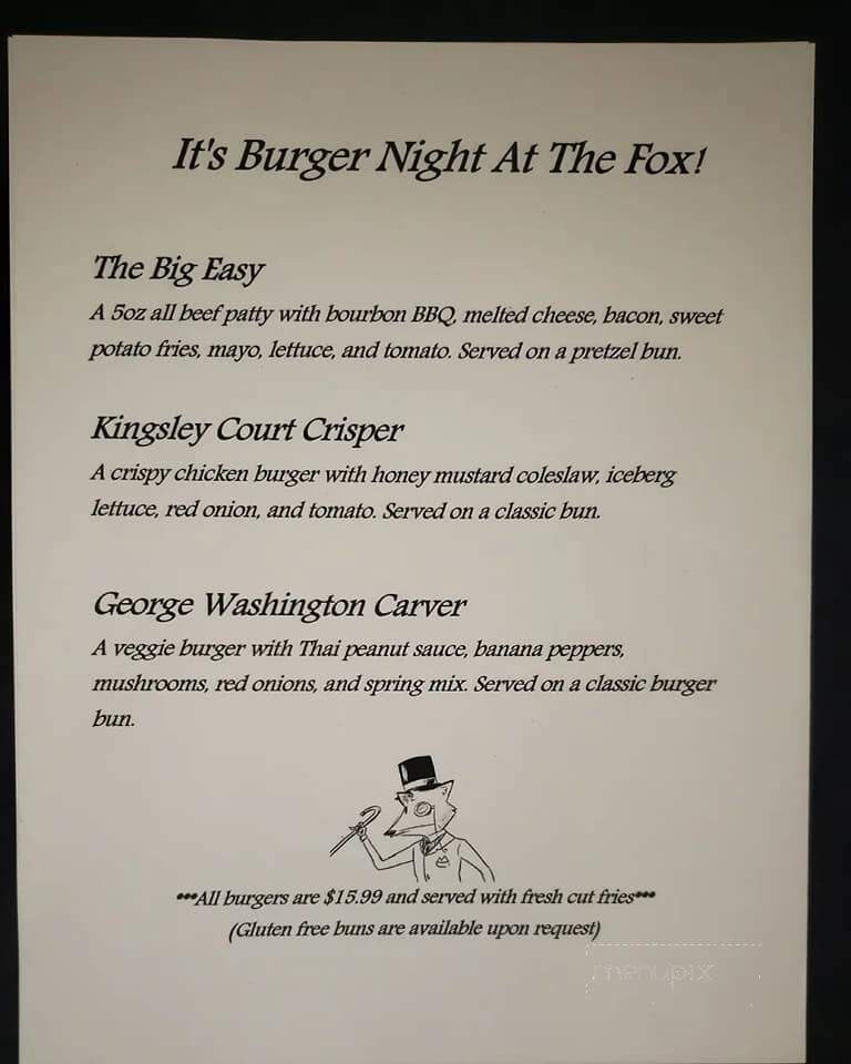 The Snooty Fox - Fredericton, NB menu_pic