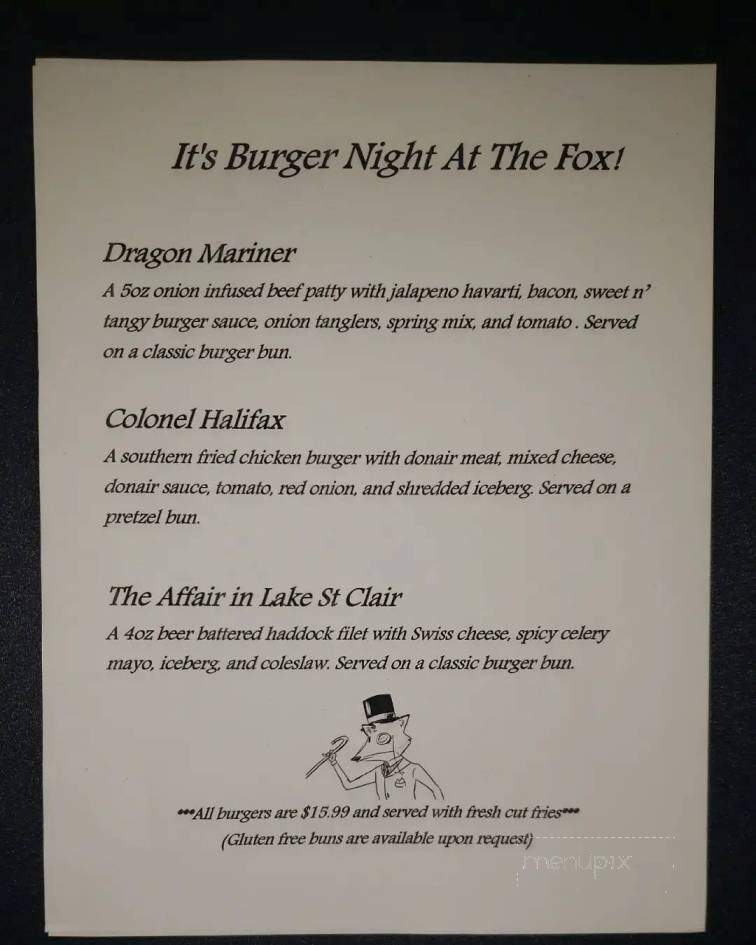 The Snooty Fox - Fredericton, NB menu_pic