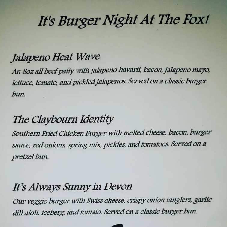 The Snooty Fox - Fredericton, NB menu_pic