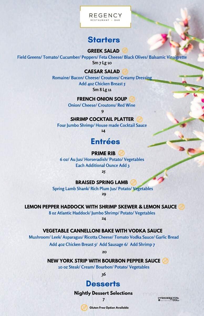 Regency Dining Room - Fredericton, NB menu_pic