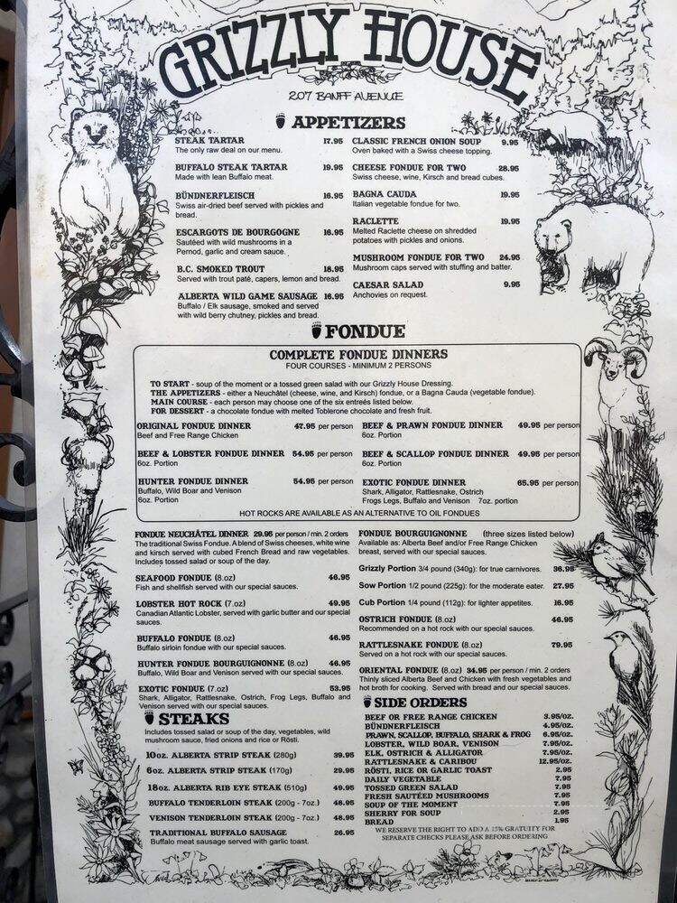 Grizzly House Restaurant - Banff, AB menu_pic