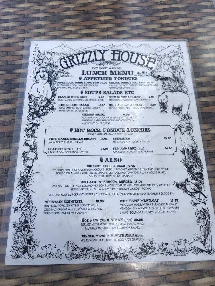Grizzly House Restaurant - Banff, AB menu_pic