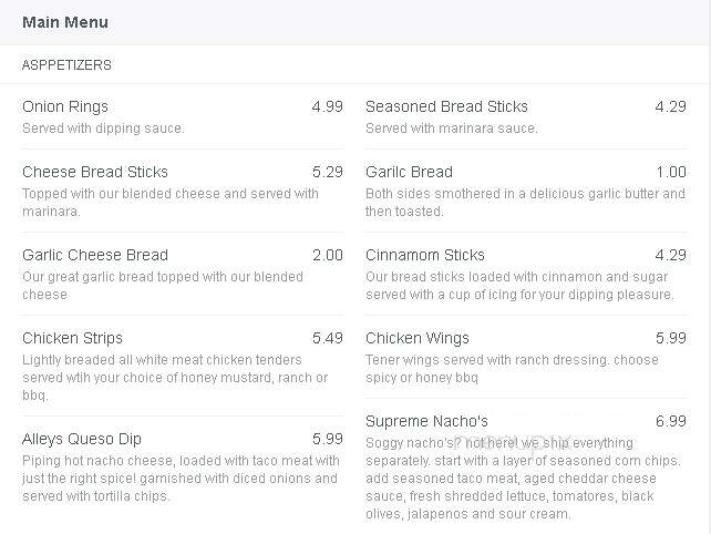Alley's Pizza - Nevada, IA menu_pic