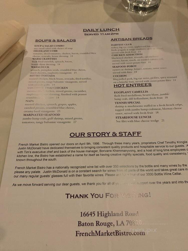 French Market Bistro - Baton Rouge, LA menu_pic