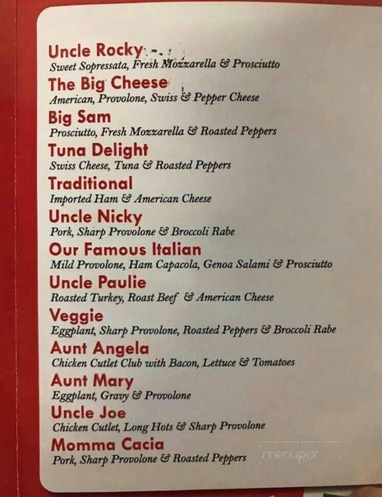 Cacia's Bakery - Blackwood, NJ menu_pic