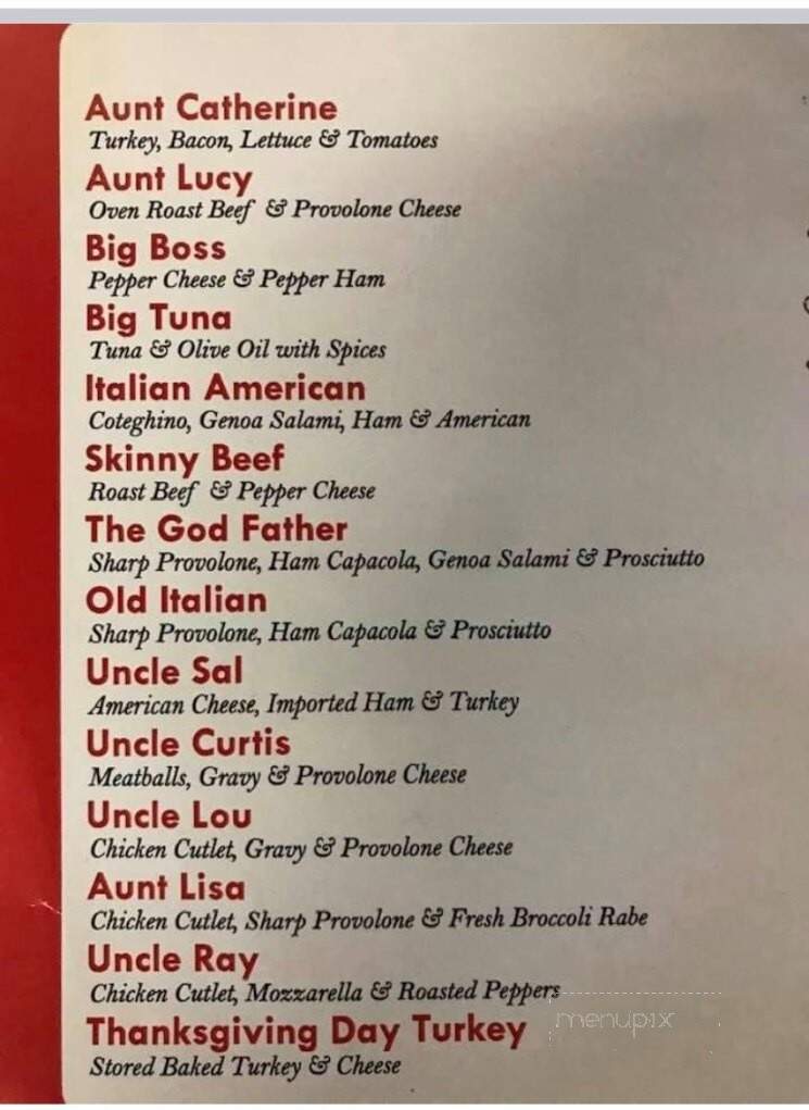 Cacia's Bakery - Blackwood, NJ menu_pic