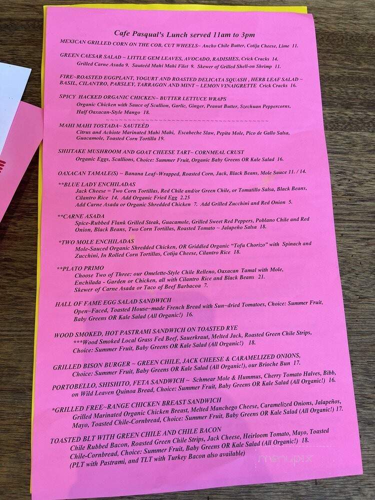 Cafe Pasqual's - Santa Fe, NM menu_pic