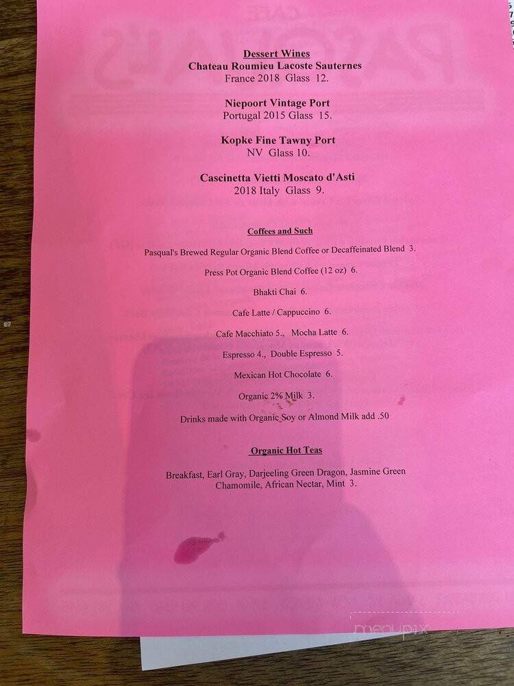 Cafe Pasqual's - Santa Fe, NM menu_pic