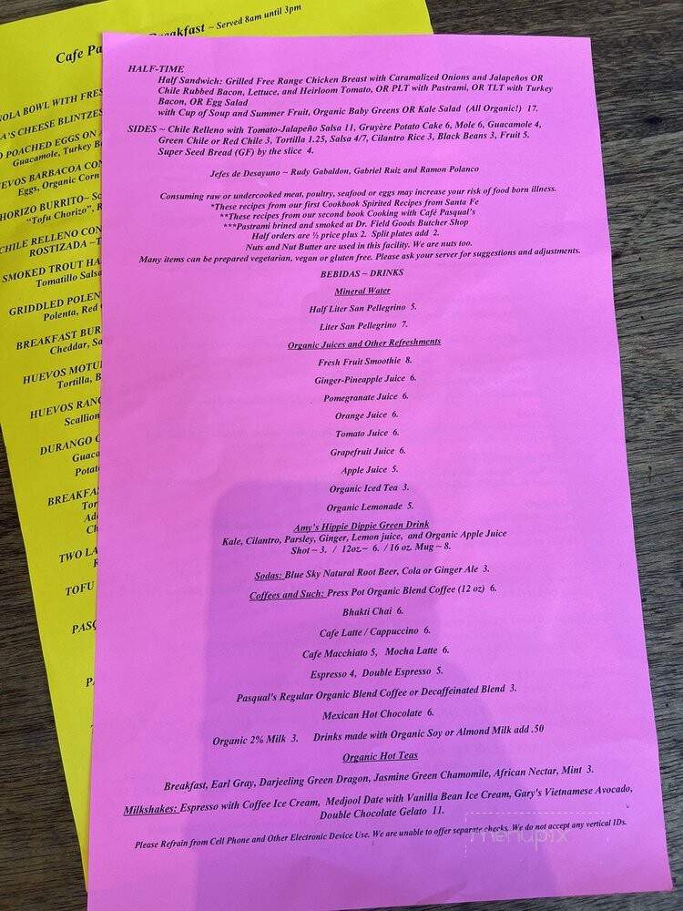 Cafe Pasqual's - Santa Fe, NM menu_pic