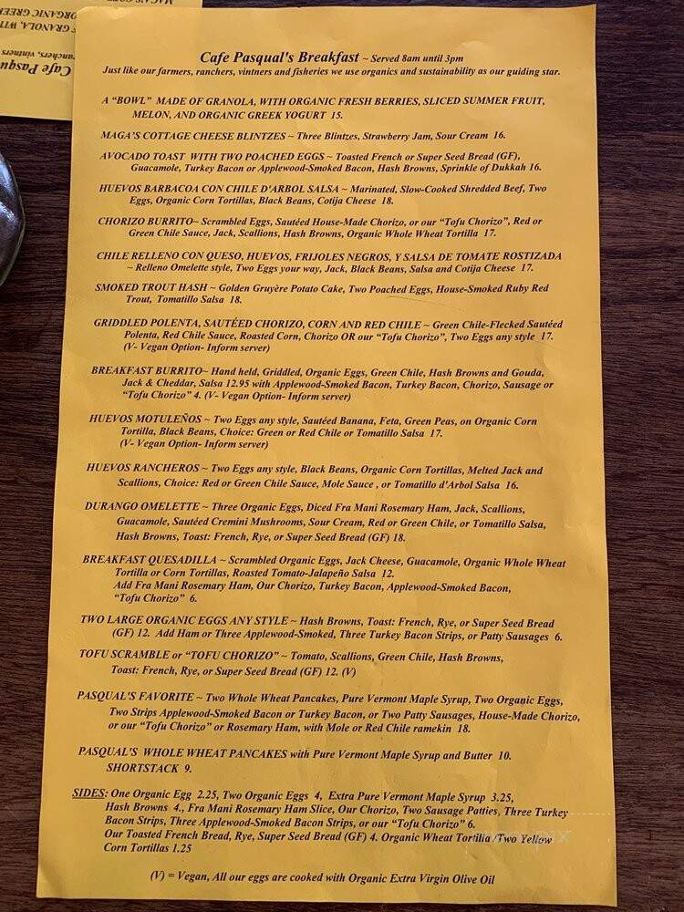 Cafe Pasqual's - Santa Fe, NM menu_pic