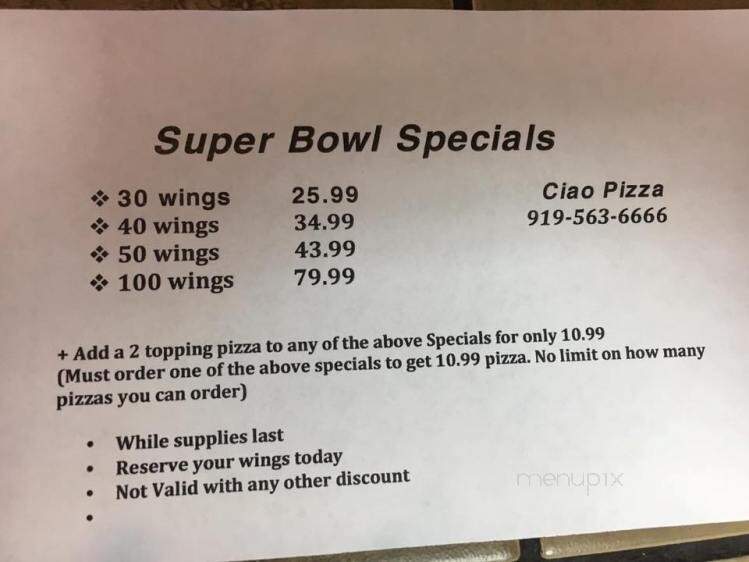 Ciao Pizza Italian Restaurant - Mebane, NC menu_pic