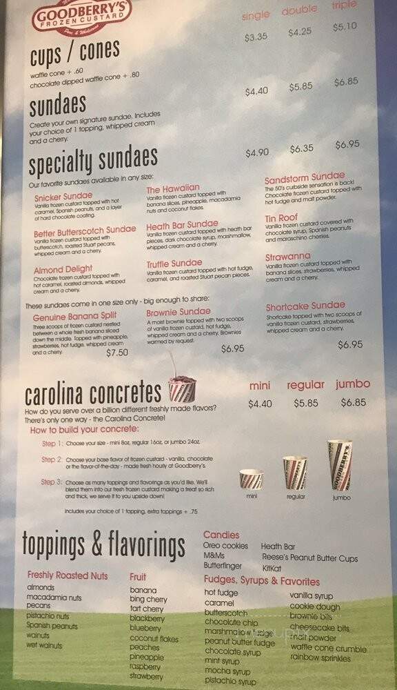 Goodberry's Frozen Custard - Raleigh, NC menu_pic