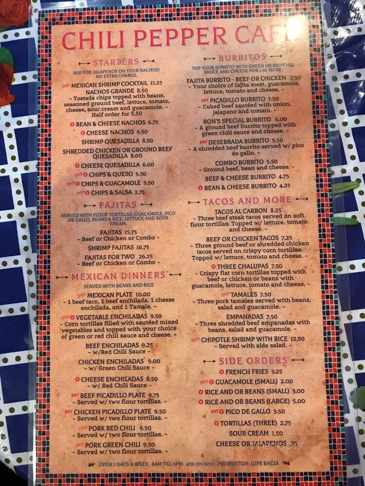 Chili Pepper Cafe - Terlingua, TX menu_pic